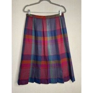 VTG Boundary Waters 100% Wool Tartan Blue/Red Plaid Pleated Skirt Women Size 16